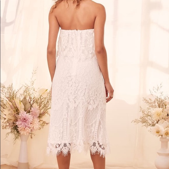 Lulus Delia White Lace Strapless Midi Dress - Picture 11 of 15